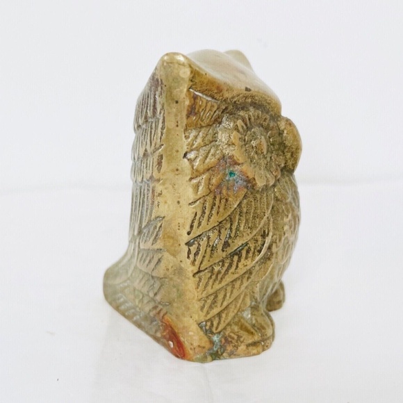 Vintage Cool Cast Brass Korean Brass Owl Sculpture Home Bird Decor Shelf Accent - Picture 2 of 6